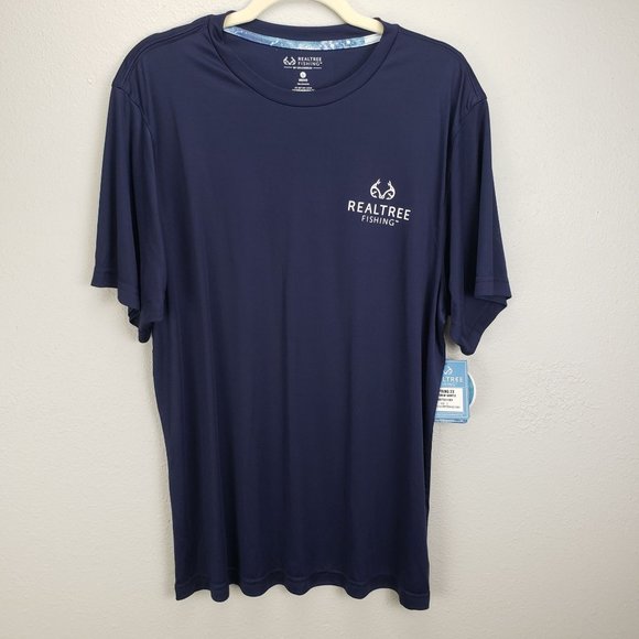Realtree Men's Size L Waikiki Performance Fishing Tee Dark Blue UPF 50 New - Picture 1 of 9